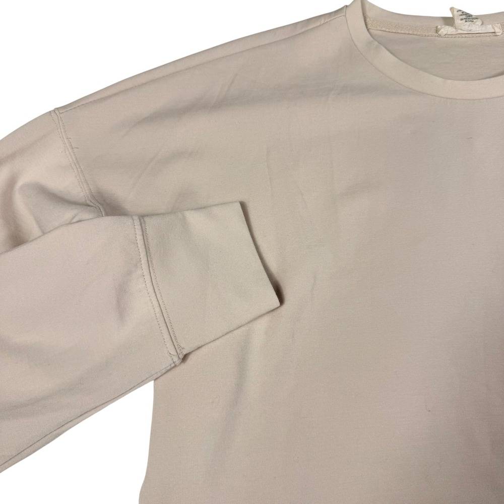 Happily Grey Sweatshirt Large Tan Cropped Modal Blend Thumbhole Relaxed Fit